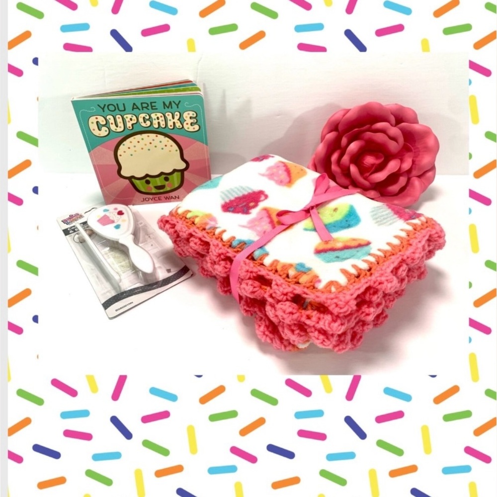 Sweet Little Cupcakes Crocheted Baby Blanket and Book Gift Set